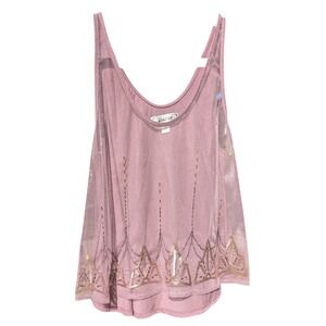 XL Decree Women Mauve Mesh Sequin Embellished Tank Top Scoop Neck Boho Geometric